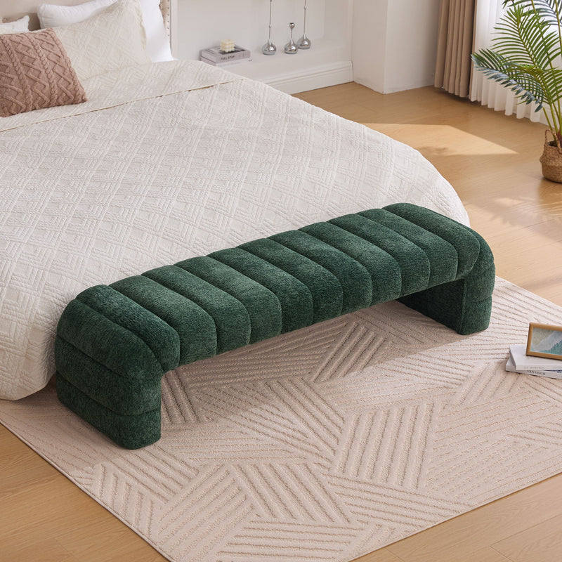 Modern Upholstered Armless Bed Bench With Channel Tufted Design