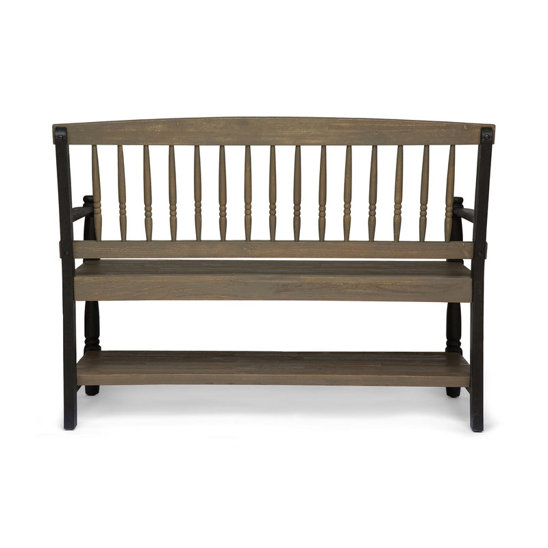 Slatted Bench With Built In Shelf