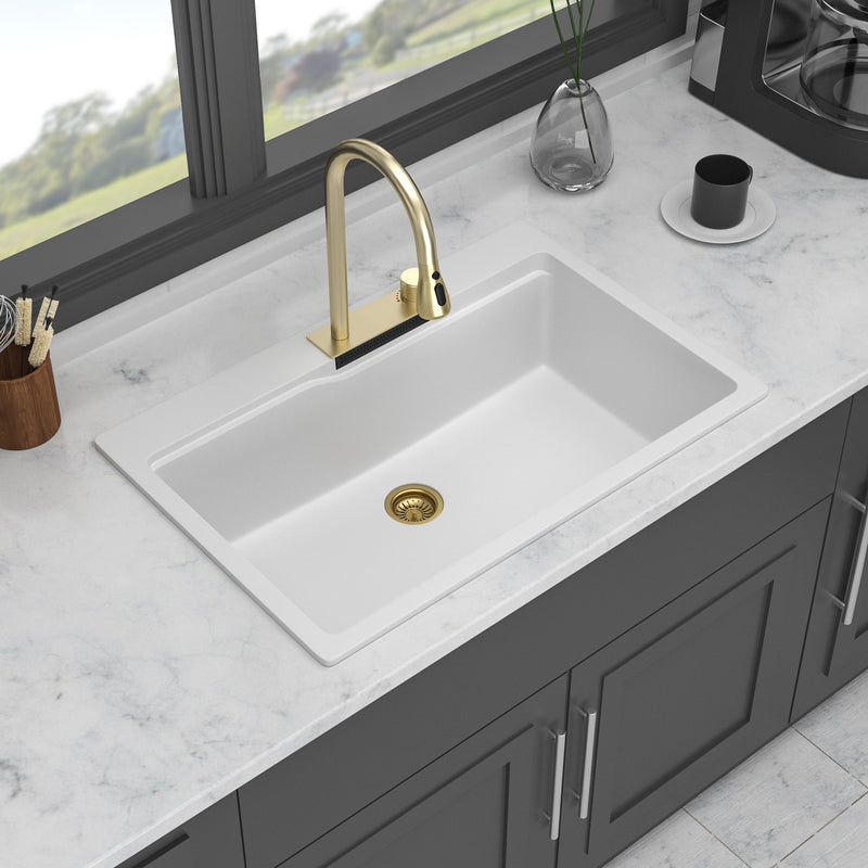 Waterfall Kitchen Sink With Pull Out Faucet & Cup Washer