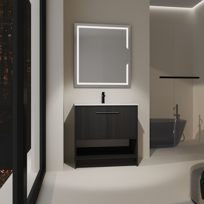 Modern Bathroom Vanity With Ceramic Sink, Freestanding Cabinet, Soft Closing Doors