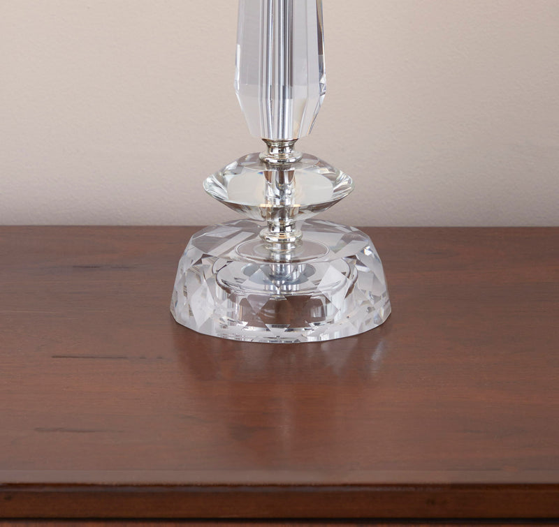 Karat - Contemporary Crystal Table Lamp (Set of 2) - Clear Crystal / Chrome / White Softback