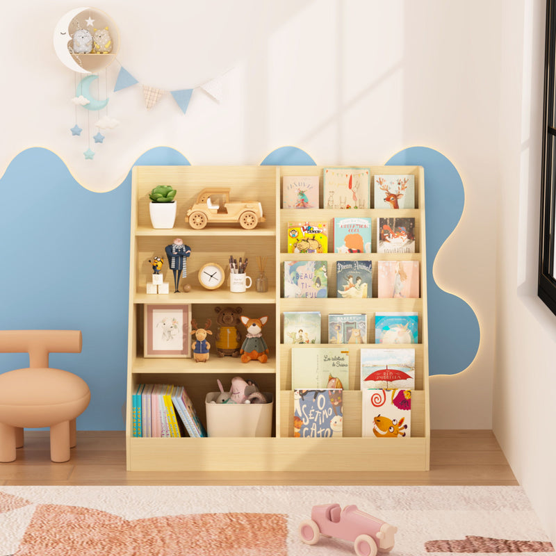 Bookshelf And Toy Storage Organizer, 4 Tier Bookcase With Display Stand For Playroom
