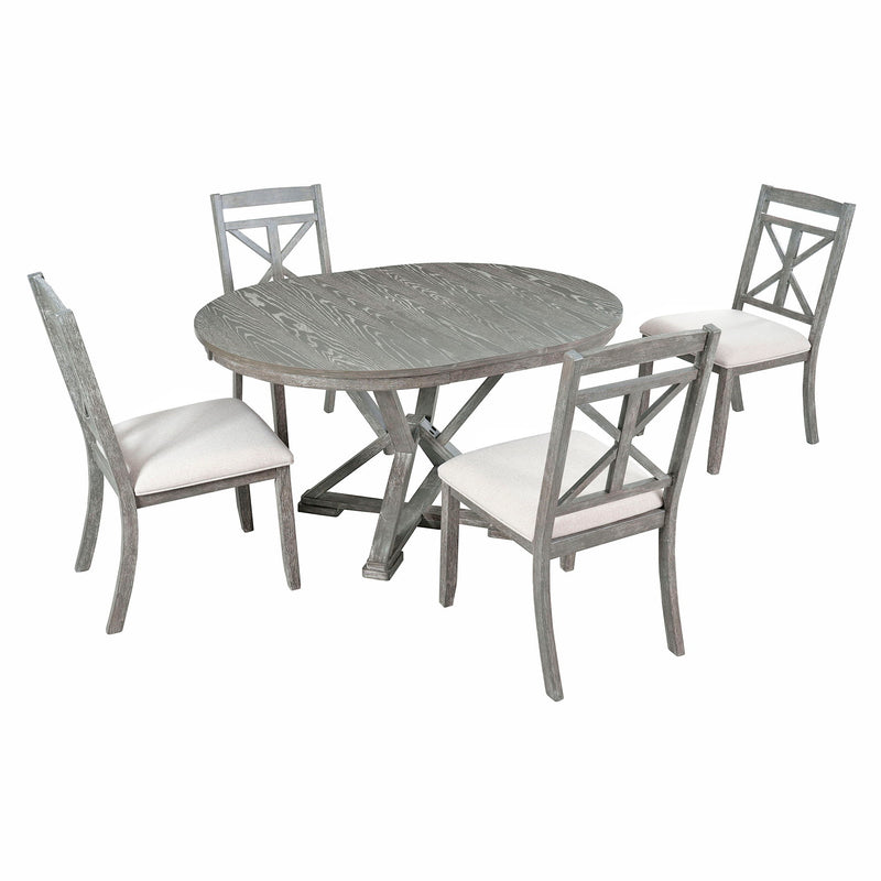 Dining Set With Extendable Round Table And 4 Upholstered Chairs