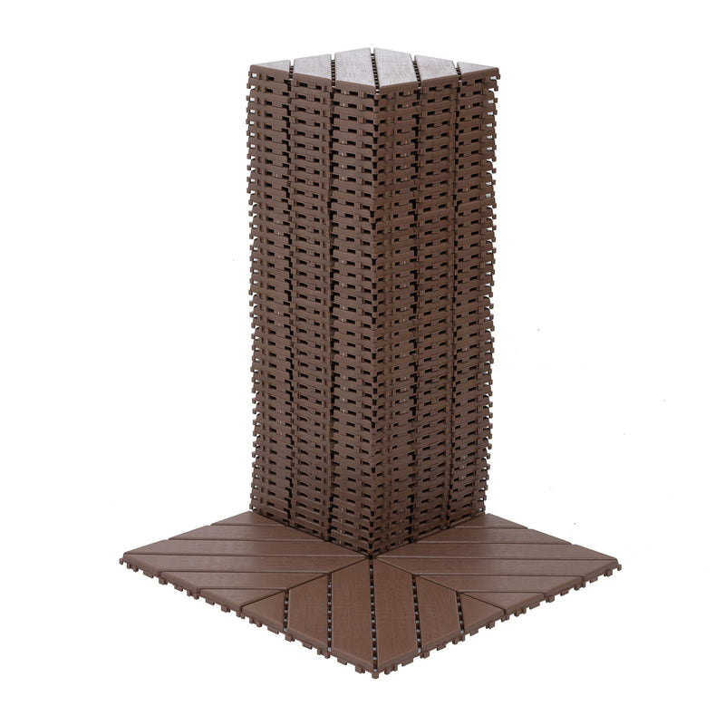 Interlocking Deck Waterproof Outdoor Patio Tiles (Set of 44) - Brown