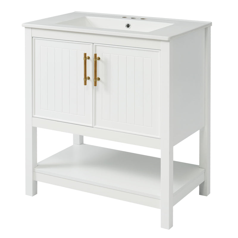 Elegant Bathroom Vanity With Ceramic Sink And Versatile Storage