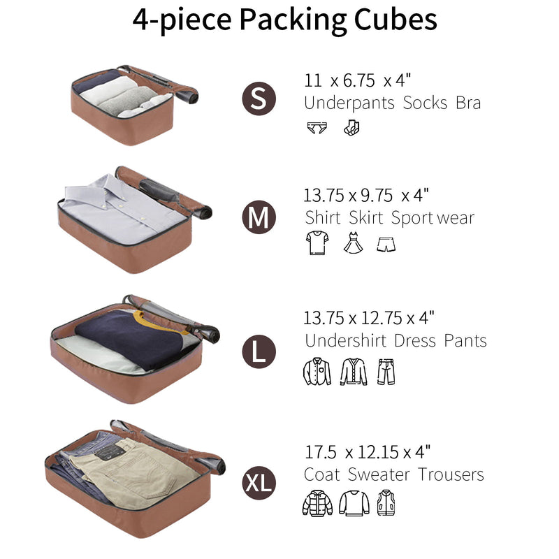 4 Piece Luggage Suitcase Set, Hard Shell Lightweight Expandable Travel Luggage With 4 Packing Cubes