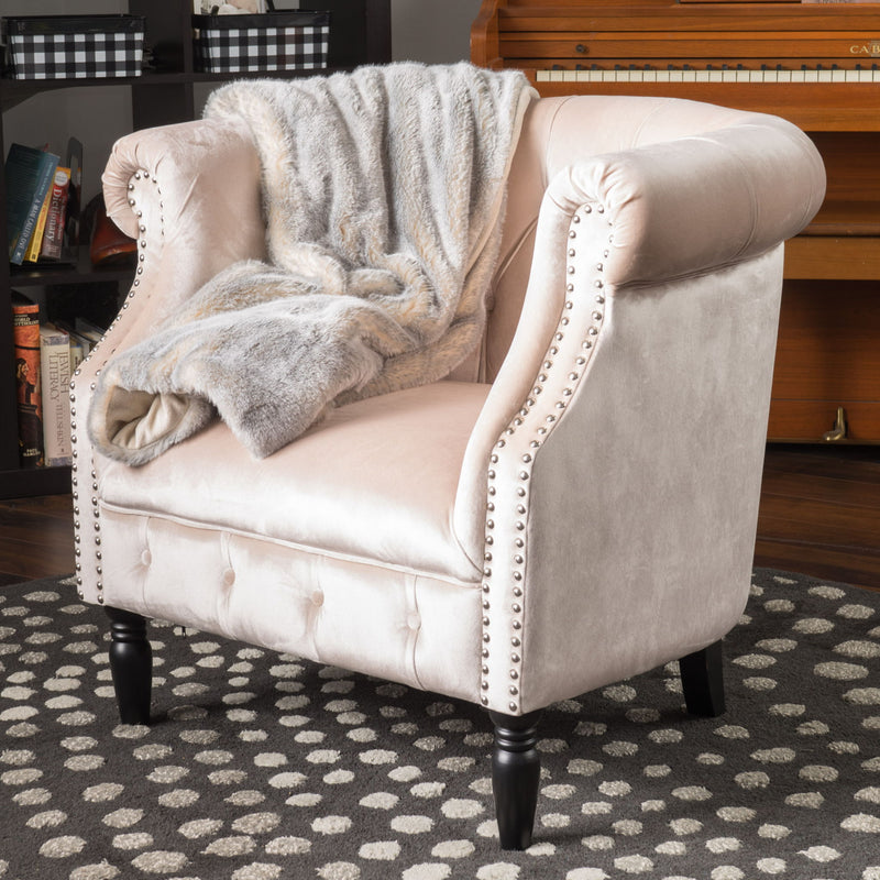 Celestialis - Upholstered Velvet Club Chair With Tub Design And Rolled Recessed Armrests - Champagne