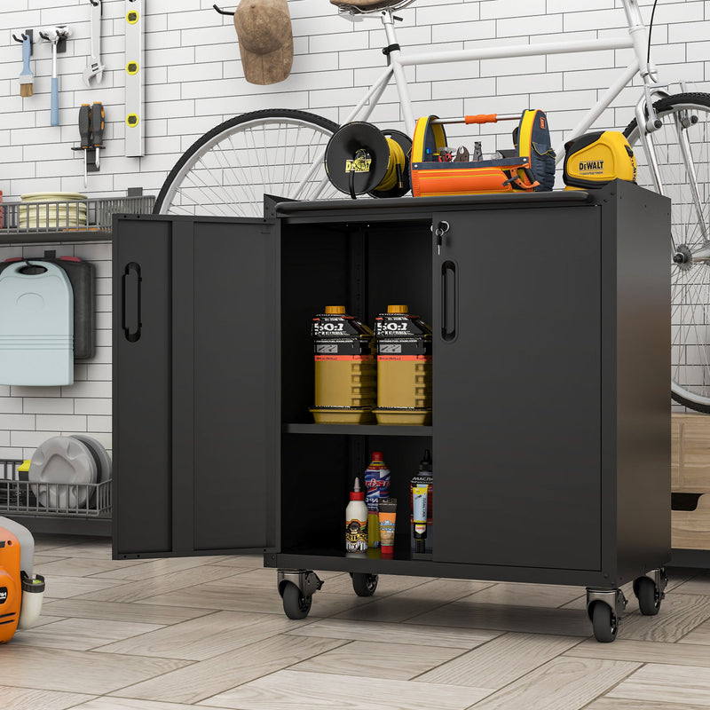Heavy Duty Metal Garage Storage Cabinet With Wheels Sturdy Tool Organizer