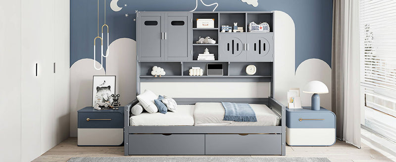 Daybed With All-In-One Cabinet And Shelf