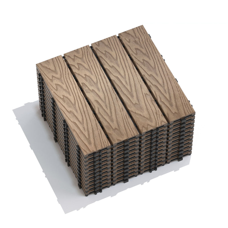 Patio Deck Tiles, Interlocking Diy Flooring For Indoor / Outdoor Use (Set of 22) - Teak