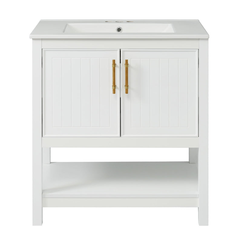Elegant Bathroom Vanity With Ceramic Sink And Versatile Storage