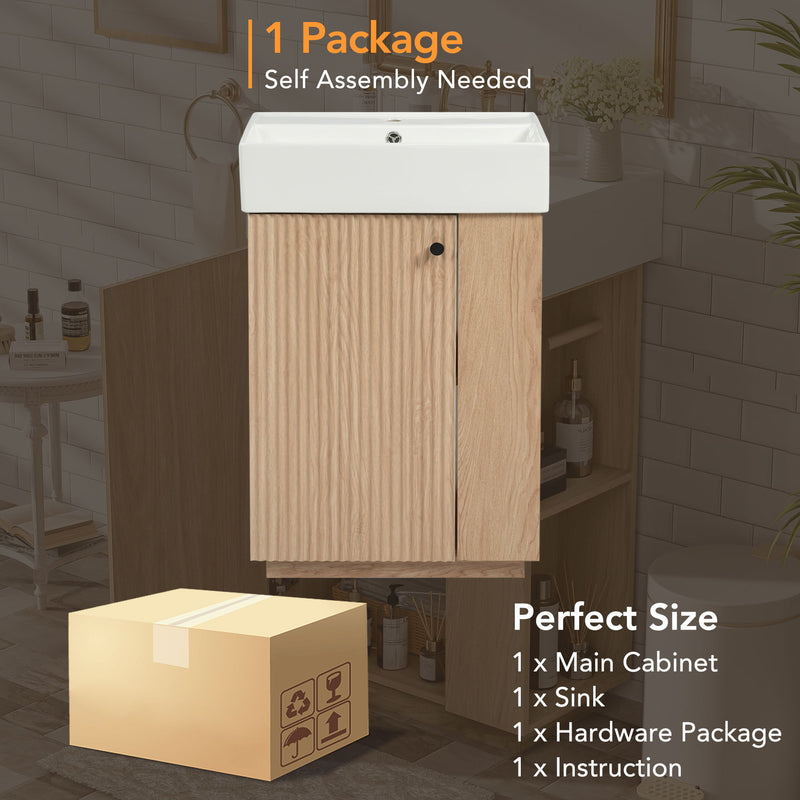 Bathroom Vanity With Sink, Freestanding Wood Grain Cabinet With Storage