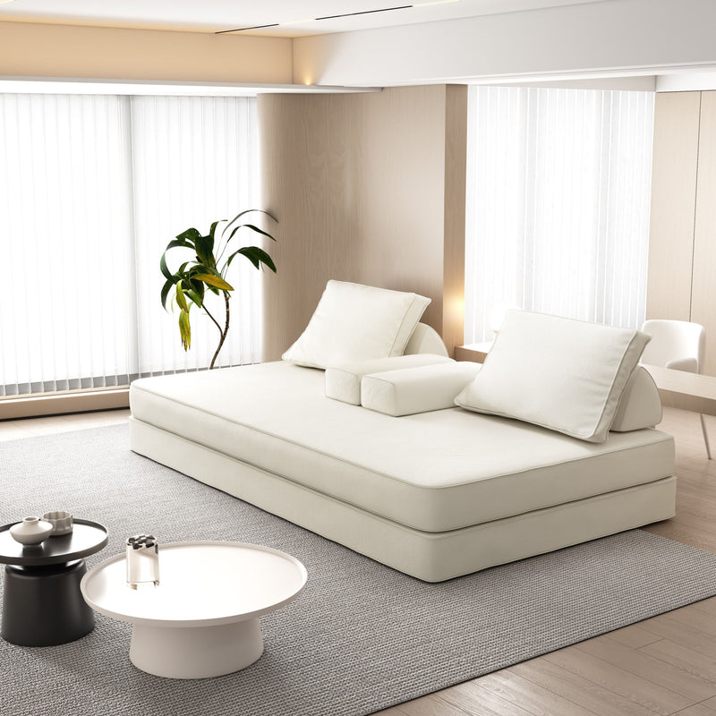 Multifunctional Convertible Sofa Bed With 2 Tumbler Backrests And 2 Pillows, Deep Seat Couch