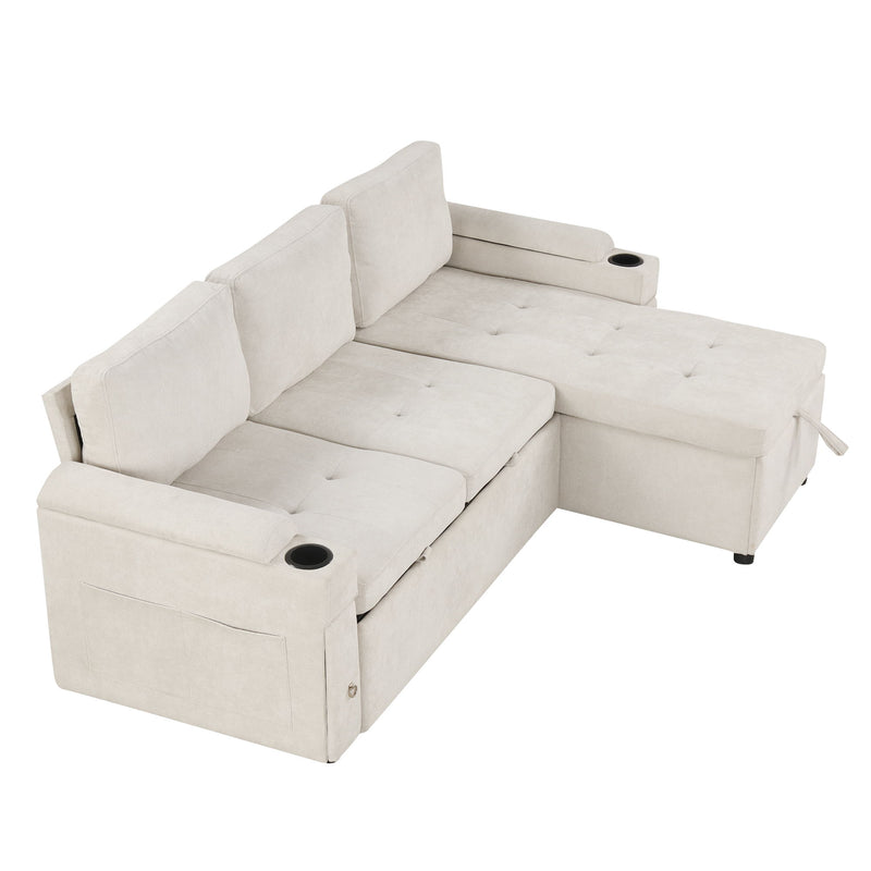 Convertible L Shaped Sofa Couch With Storage, Cup Holders, USB Ports