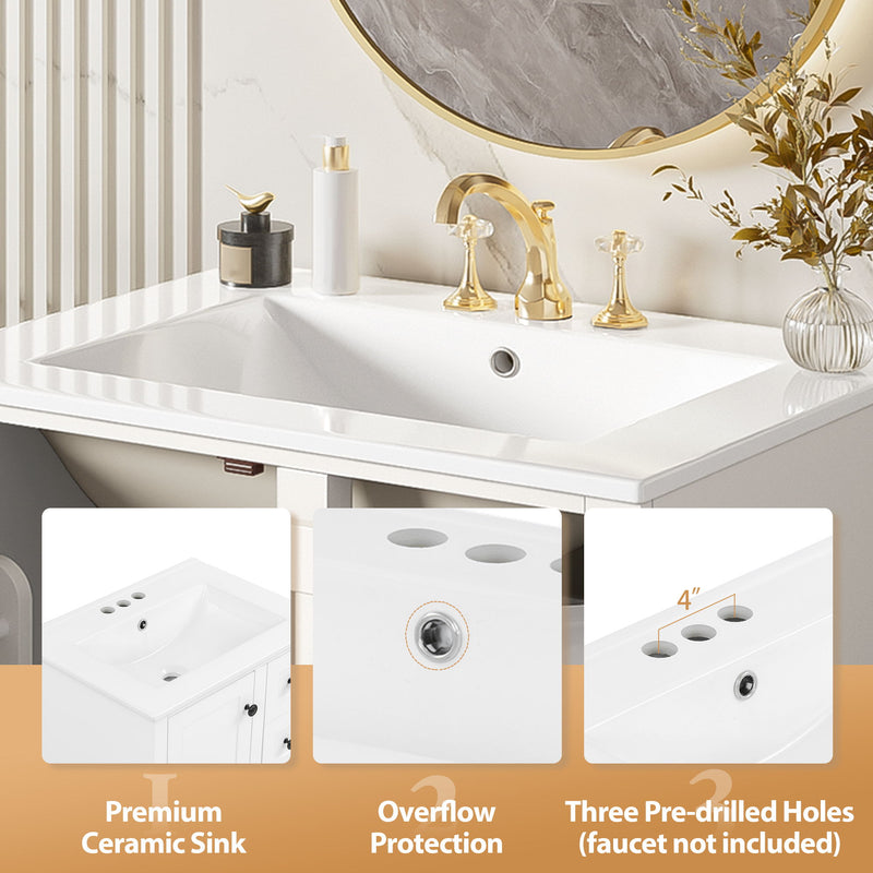 Bathroom Vanity With Integrated Basin, Soft Close Drawers, Door Mounted Double Layer Shelf