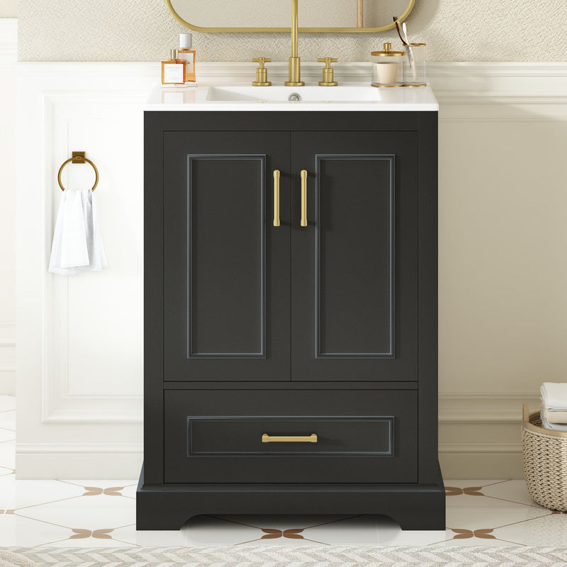 Bathroom Vanity With Sink, 1 Divided Drawer And 2 Soft Close Doors With Double Shelf