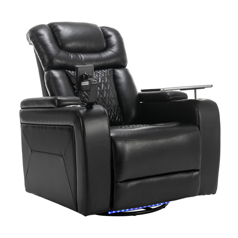 270 Degree Swivel Power Recliner With Tray Table, Phone Holder, Cup Holder, USB Port