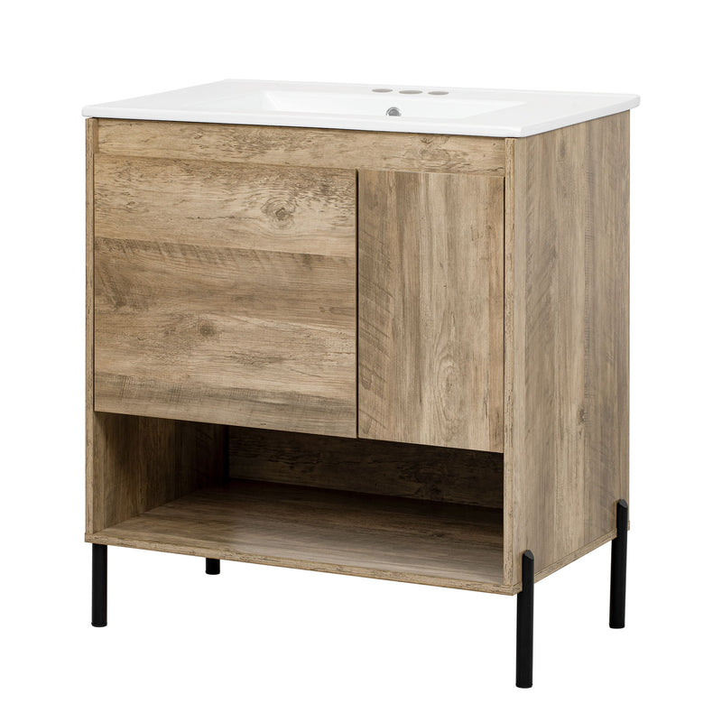 Bathroom Vanity Cabinet With Sink, Sliding Drawer, Soft Closing Door, Open Shelf - Natural Wood