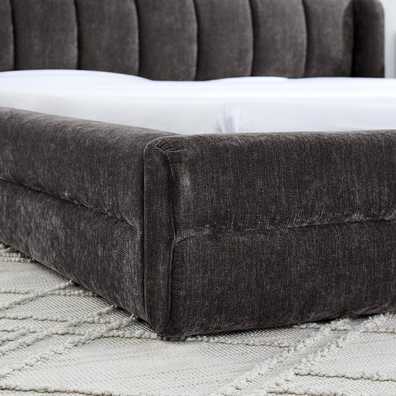 Modern Upholstered Bed Frame With Thick Fabric And Headboard