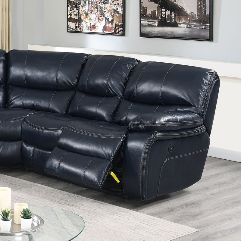 Power Motion Reclining Sectional Sofa With Console Cup Holders And USB Charging Port - Blue