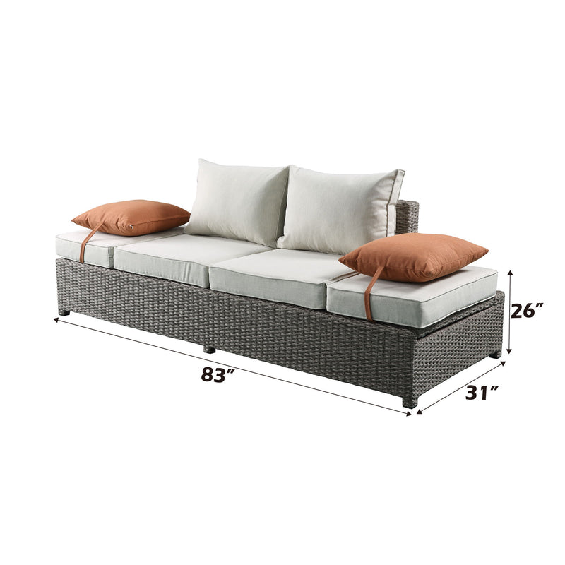 Salena - All Weather Wicker Patio Sofa & Ottoman With 2 Toss Pillows - Gray / Beige