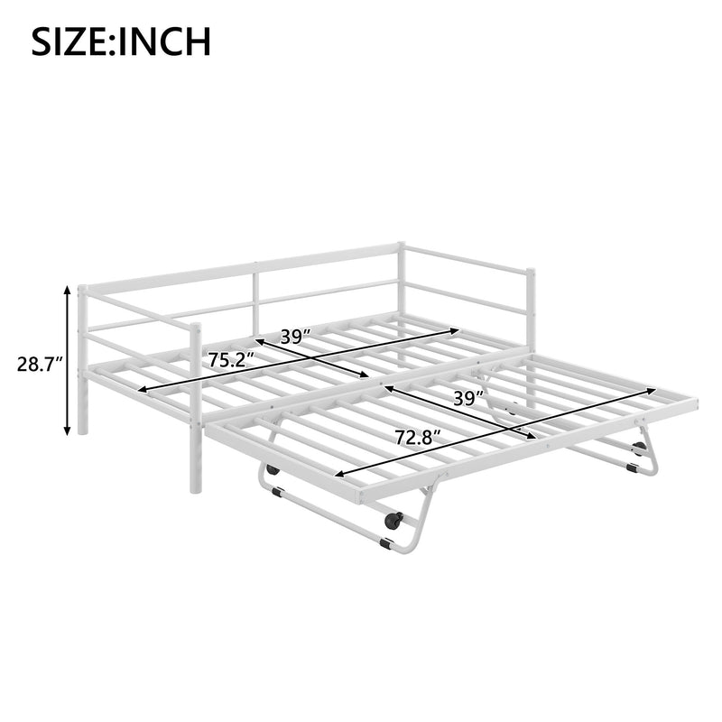Industrial Metal Daybed With Adjustable Pop Up Trundle And LED Strip