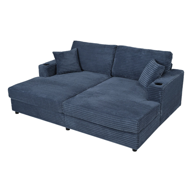 Oversized Loveseat Chaise With 2 USB Ports, 2 Cup Holders And 2 Throw Pillows