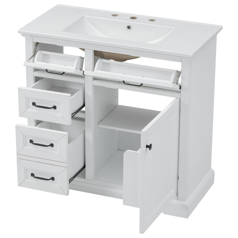 Modern Bathroom Vanity With Sink Top, 4 Drawers And 1 Soft-Close Door