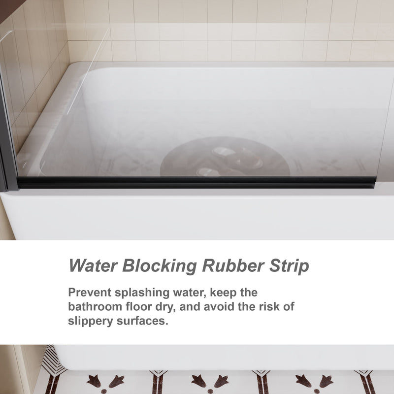 Bohemian Shower Door Bathtub With Tempered Glass And Handle - Matt Black
