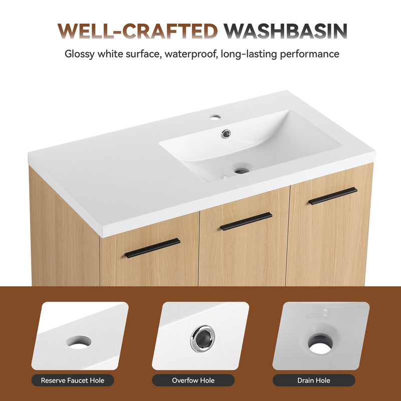 Wall Mounted Floating Bathroom Vanity With Sink, 3 Door Modular Cabinet