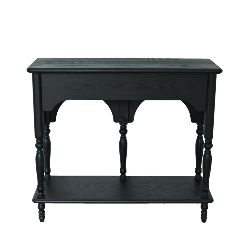 Accent Carved Console Table With Open Shelf And 2 Drawers For Living Room - Black