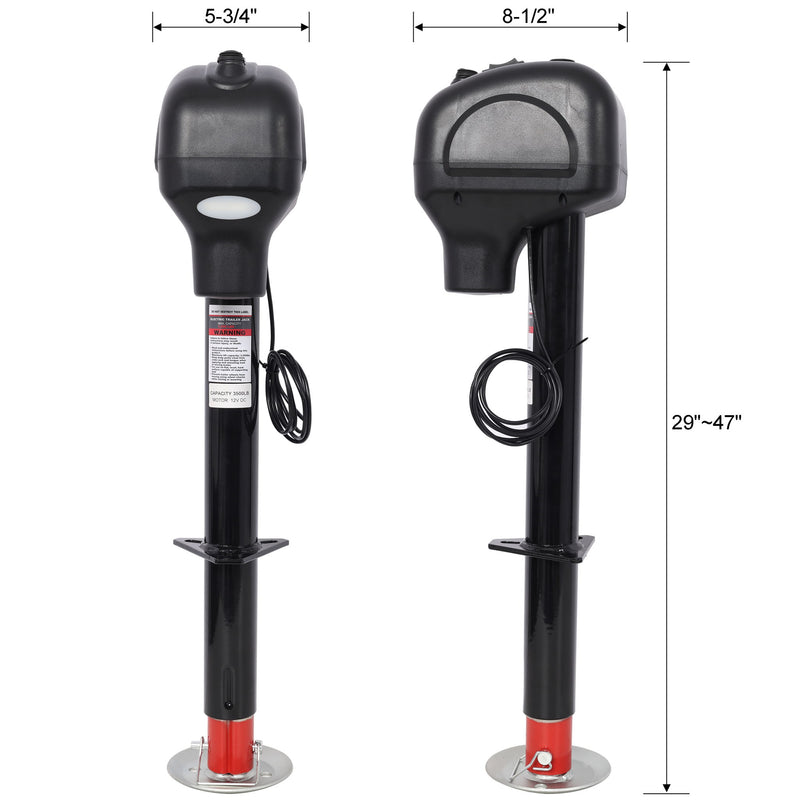Electric Power Tongue Jack 3500Lbs Capacity With Waterproof Cover For RV Trailer & Camper, 12V Dc - Black