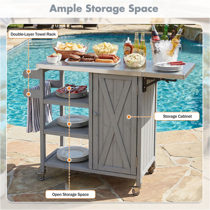 Foldable Outdoor Kitchen Island With Storage Cabinet