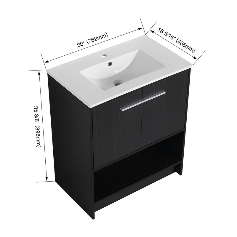 Modern Bathroom Vanity With Ceramic Sink, Freestanding Cabinet, Soft Closing Doors