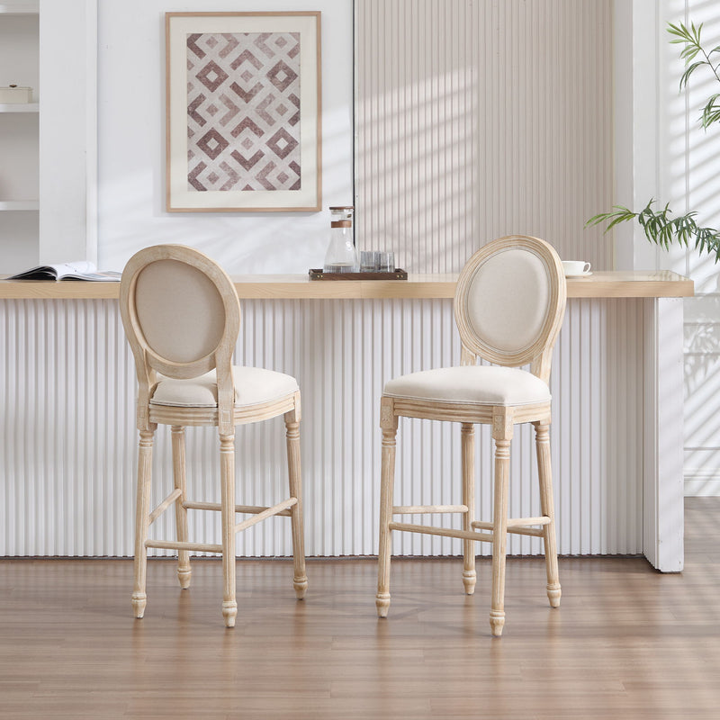 30'' Height Upholstered Bar Chairs With Round Back (Set of 2) - Beige
