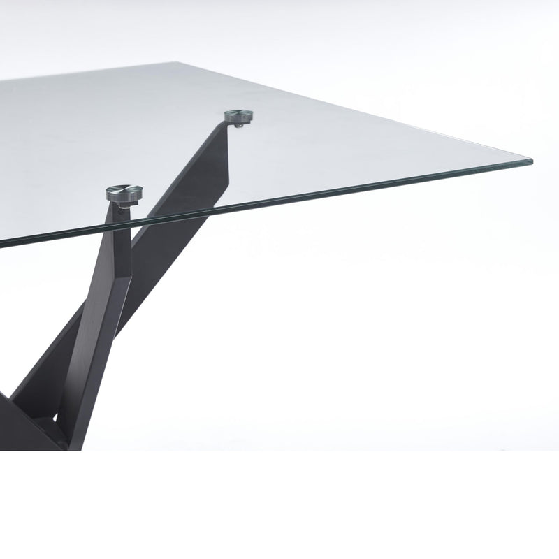 Dining Table With Cross Metal Leg And Tempered Glass, Modern Space Saving Kitchen Table For Living Room Legs, Square Table
