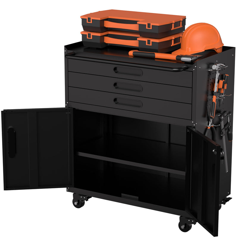 Rolling Tool Cabinet Heavy Duty Garage Storage With Lockable Doors & Drawers