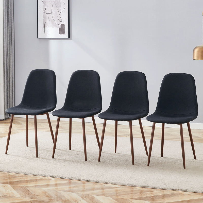 Luxury Simple Chair (Set of 4) Linen Cotton High Resilience Dining Chair With Metal Color Leg - Black / Walnut