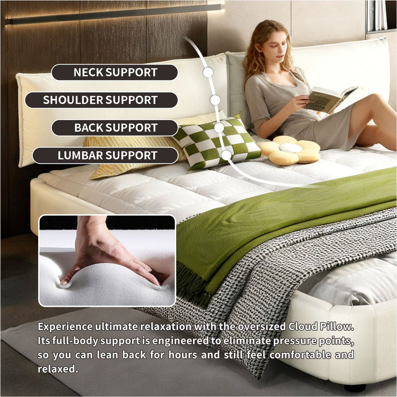 Cloud Bed Frame With Oversized Padded Movable Headboard