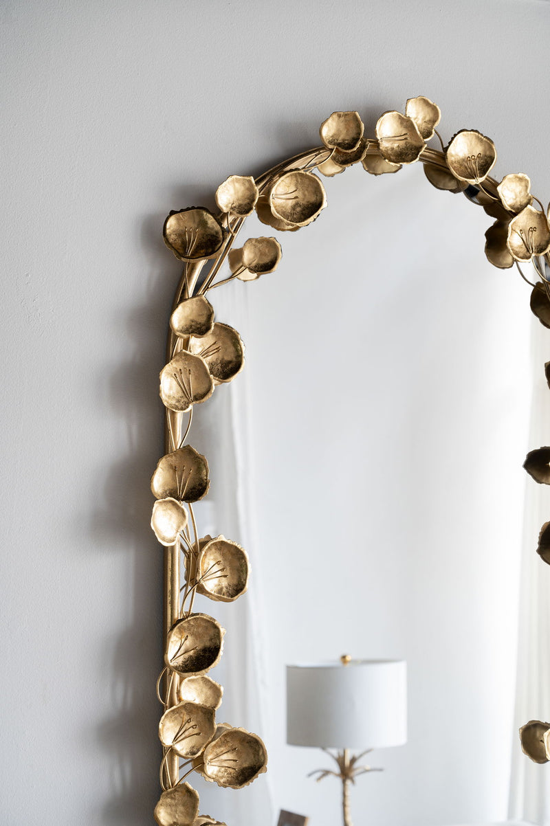 Full Length Arched Wall Mirror With en Leaf Accents Decorative Mirror For Living Room Bedroom - Gold