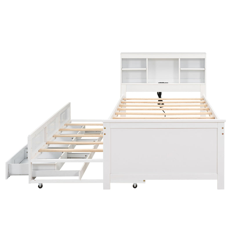 Platform Bed With Storage Headboard, USB, Trundle And 3 Drawers