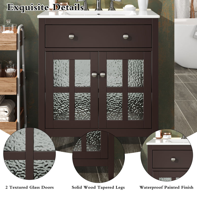 Bathroom Vanity With Ceramic Sink, Adjustable Shelf & Tip Out Tray