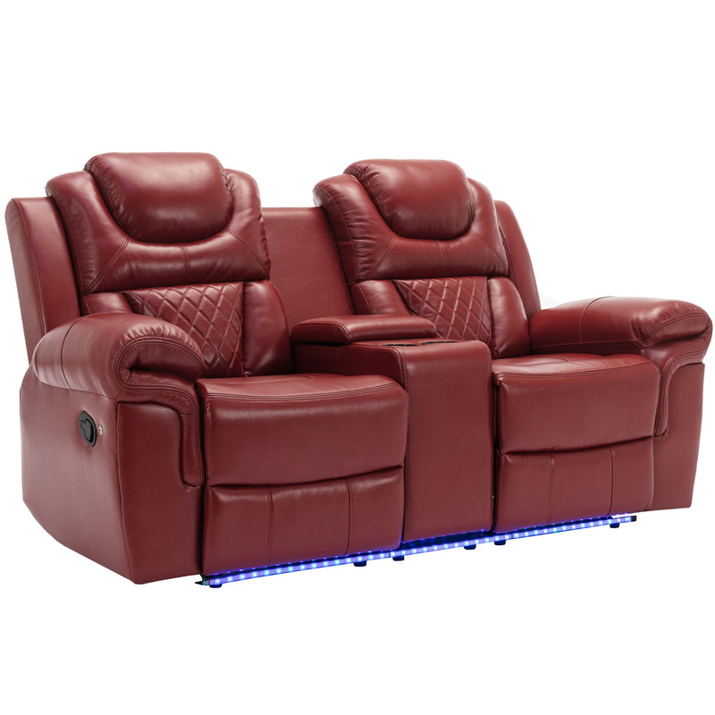 3 Pieces Recliner Sofa Sets Home Theater Seating Manual Recliner Chair With Center Console And LED Light Strip For Living Room