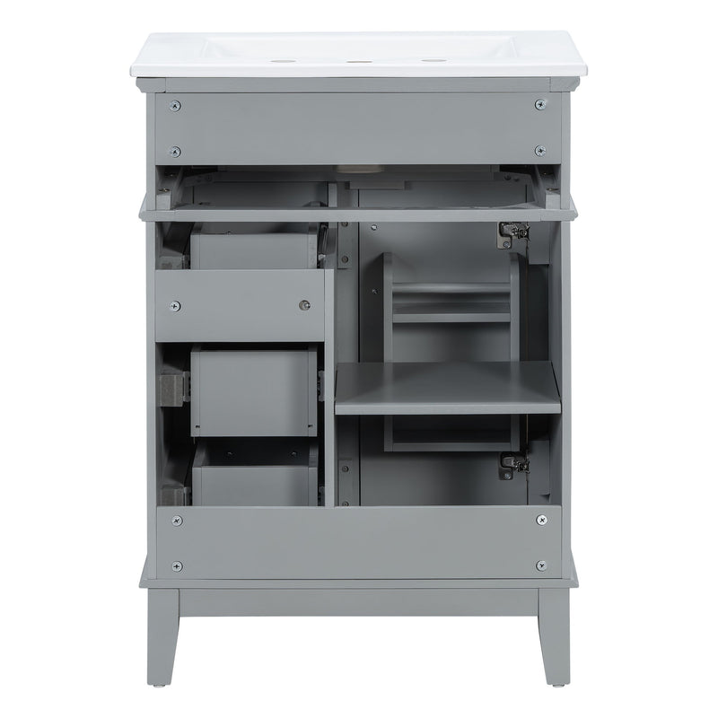 Modern Bathroom Vanity With Sink, Flip Drawer & 3 Drawers, Soft Close Hinges, Adjustable Shelf