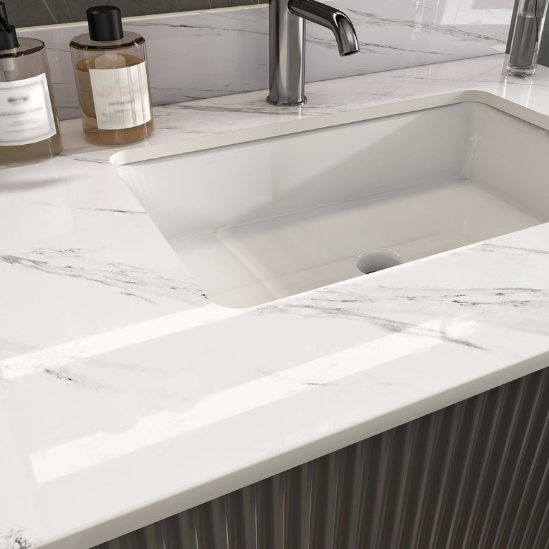 Bianco Carrara Venato Marble Vanity Top With Pre Drilled Faucet Hole And Undermount Sink