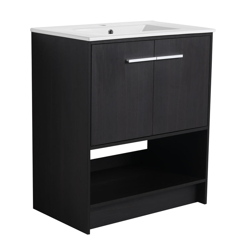 Modern Bathroom Vanity With Ceramic Sink, Freestanding Cabinet, Soft Closing Doors