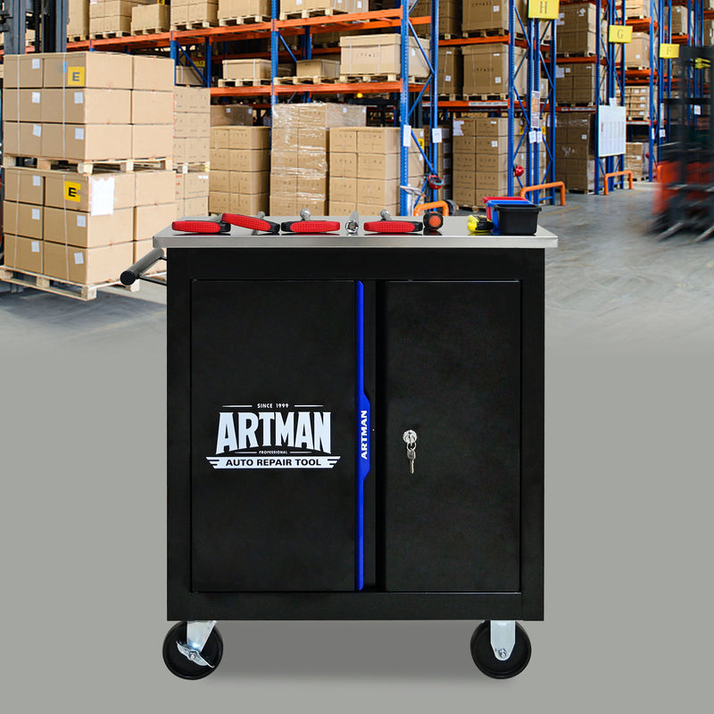 Movable Lockable Double Door Partition With Lock Multi Functional Hardware Storage Tool Car Auto Repair Locker - Black / Blue