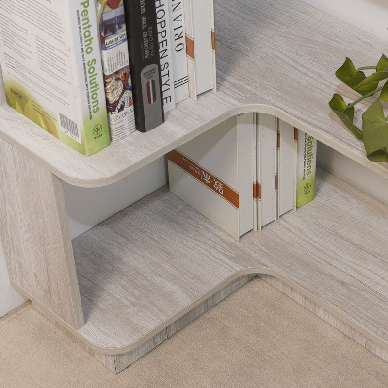 L-Shaped Corner Bookshelf 90Cm Extended Size 5 Tier Freestanding Display Shelf With Anti Tip Safety Features - Light Gray