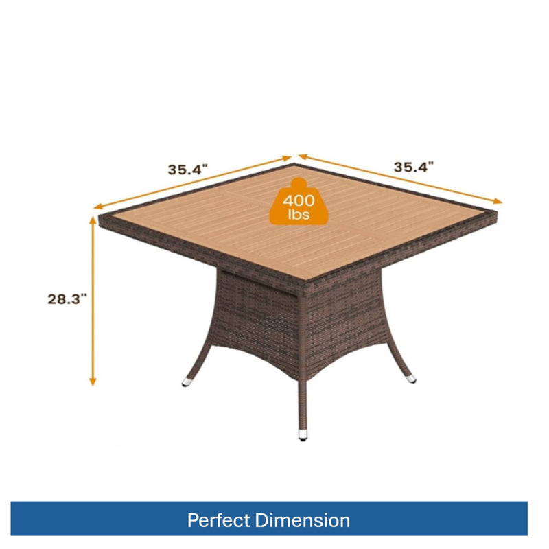 All-Weather Square Rattan Patio Dining Table