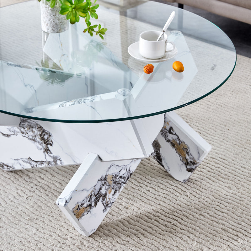Modern Round Glass Coffee Table With Tempered Glass